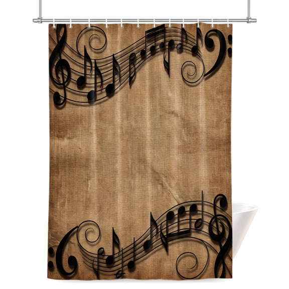 Musical Symbols Shower Curtains for Bathroom, Musical Staff Retro Brown Background Modern Waterproof Fabric Shower Curtain for Bathroom Bathtub Decoration, Machine Washable 36"x72"
