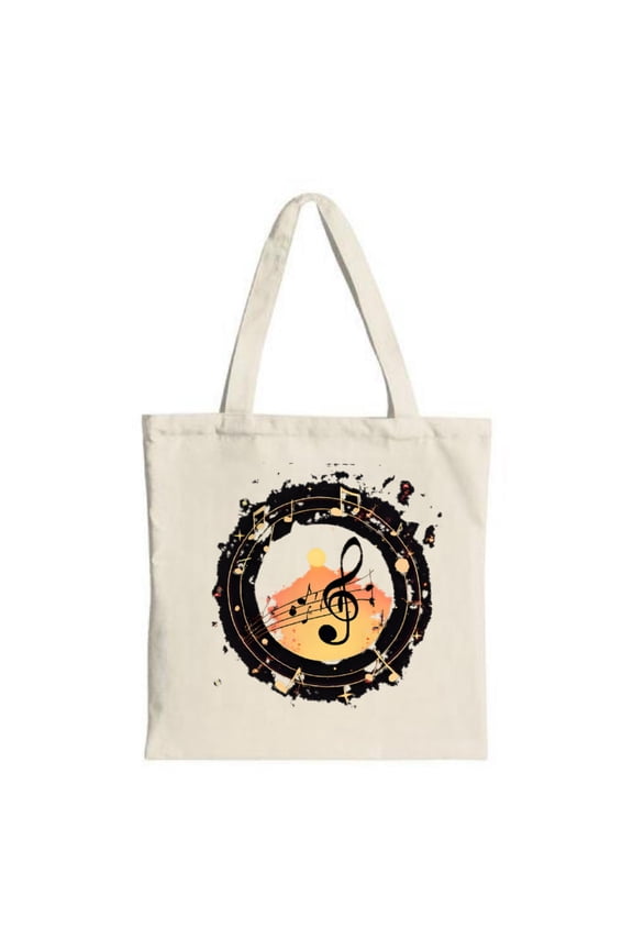 Musical Theme Tote Bag: Treble Notes on Sunset Gradient Perfect for Shopping Travel & Parties - Stylish & Reusable