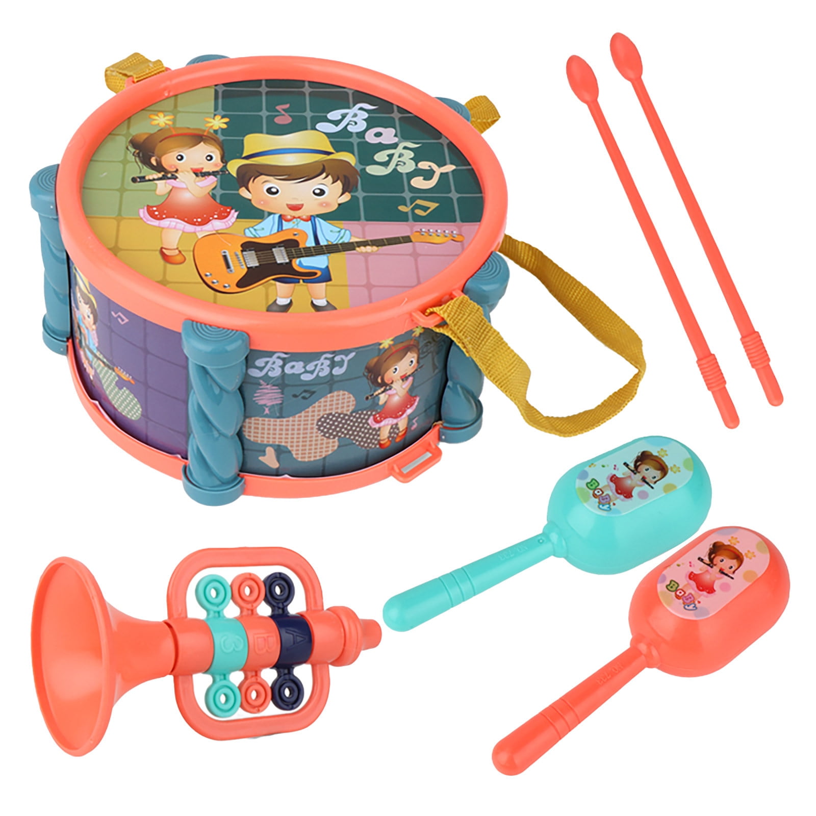 Musical Toy Drum with Adjustable Strap, Early Education Percussion Instrument for Preschool & Parties, Colorful ABS Plastic(Blue)