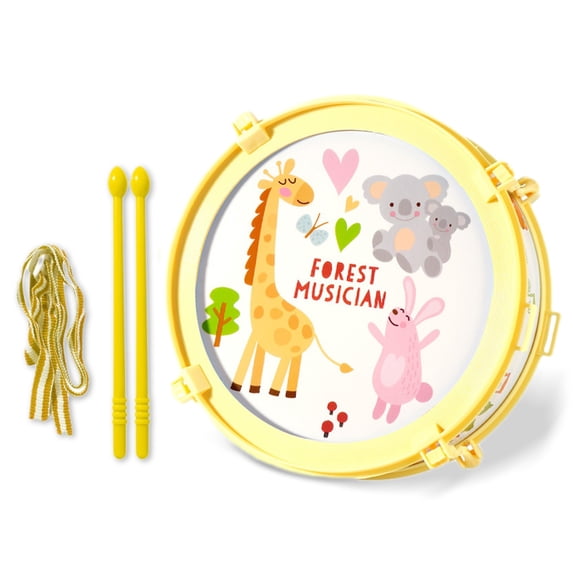 Musical Toy Drum with Adjustable Strap, Early Education Percussion Instrument for Preschool & Parties, Colorful ABS Plastic(Yellow)