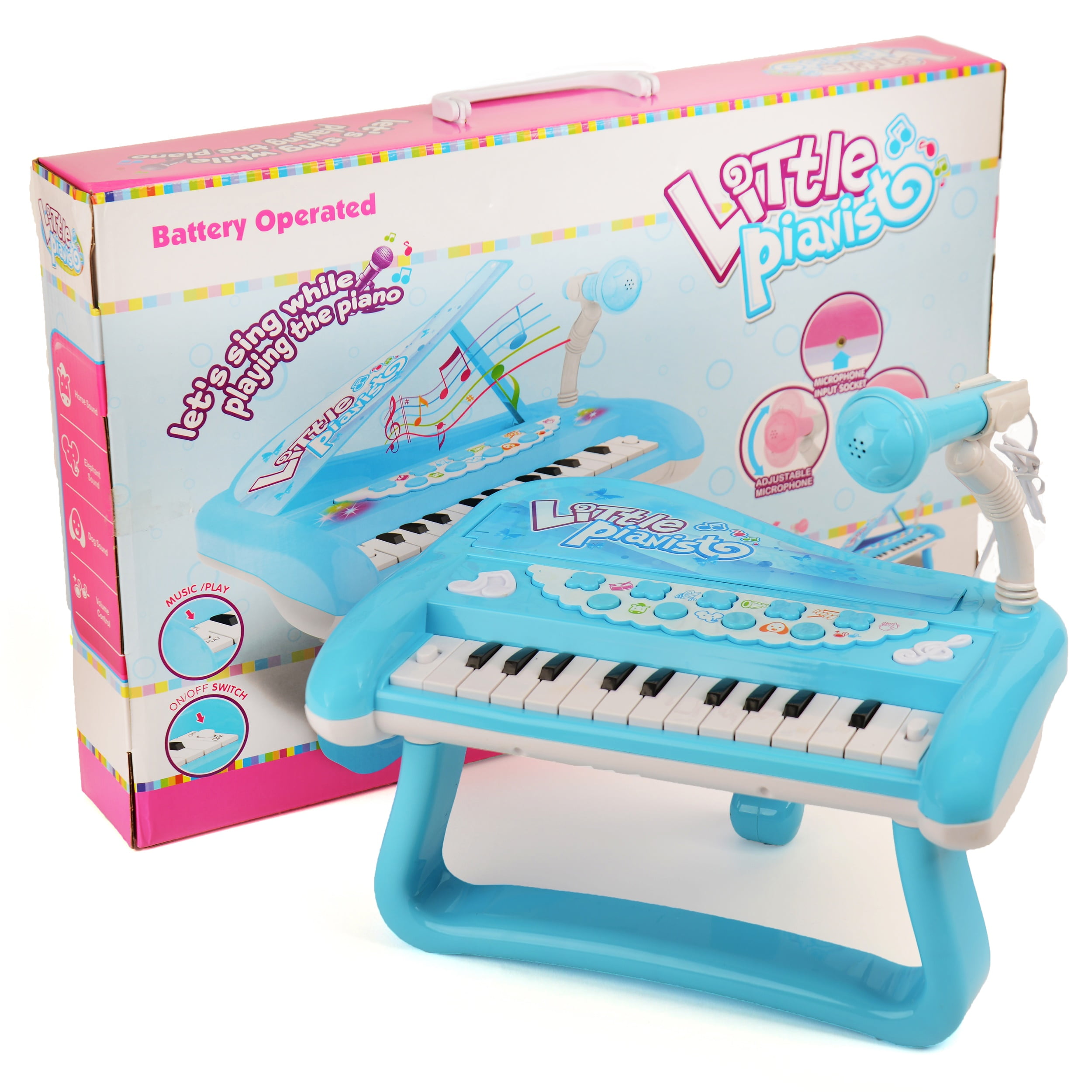 Musical Toy Set Electronic Grand Piano Keyboard With Microphone And Lights  For Pretend Play And Educational Development (Pink) 