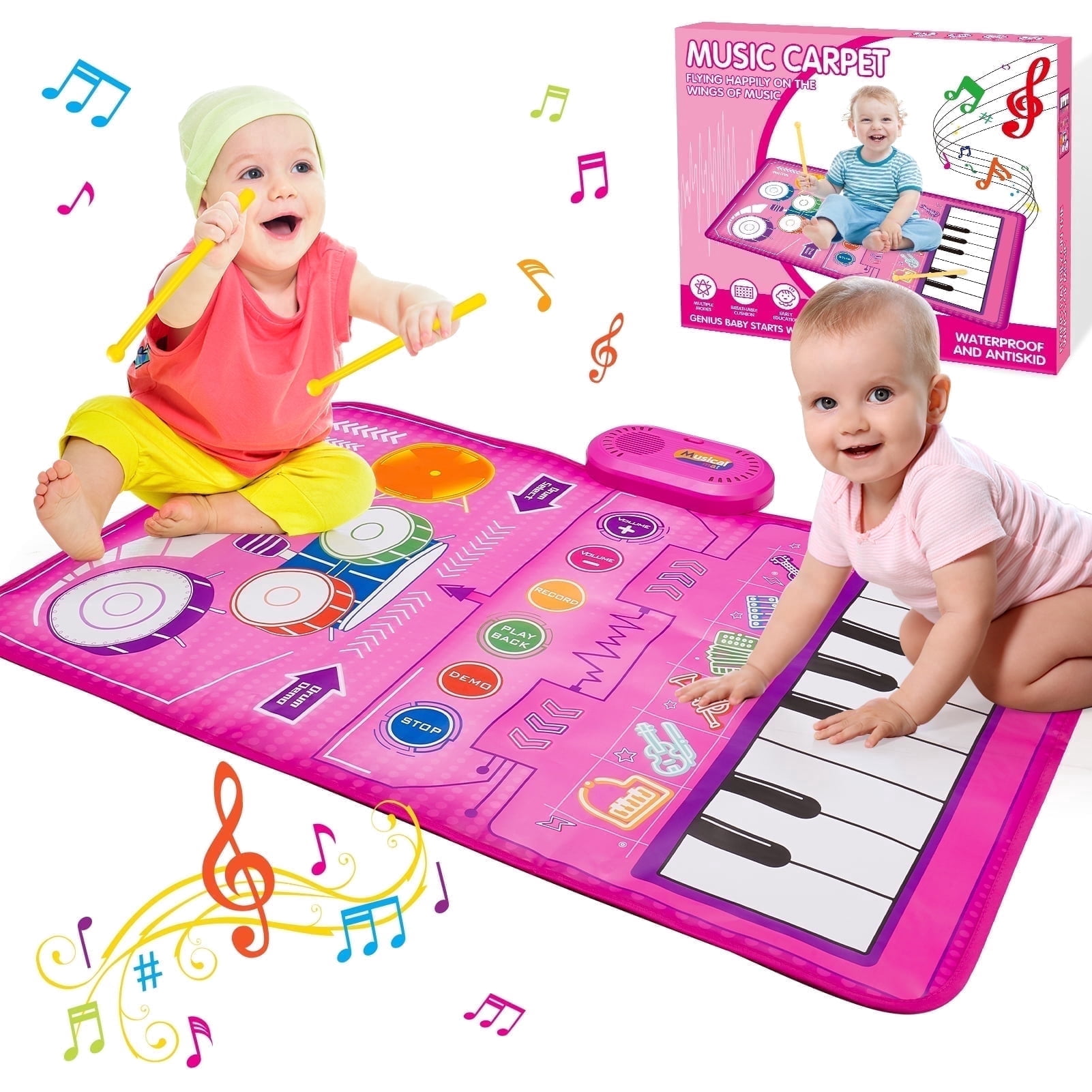 ATOPDREAM-US Musical Toys Baby Piano Mat 1 Year Old Girls Toys, Keyboard & Drum Musical Mat, Gifts for 1 2 3 Years Old Girls, Music Sensory Play Mat Toys for Girls Ages 1 2 3 4