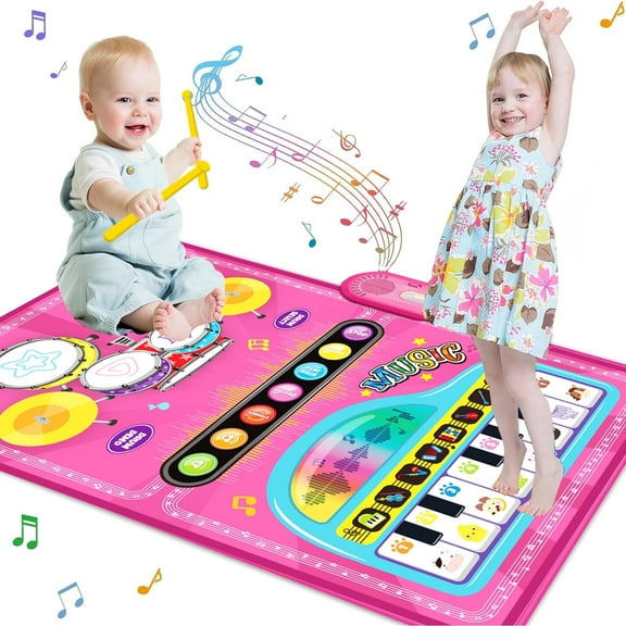 Musical Toys Baby Piano Mat 1 Year Old Girls Toys, Keyboard & Drum Musical Mat Toy for Toddlers 1-3, Learning Toys for 1 2 3 Year Old Girls, Music Sensory Play Mat Toys for Girls Ages 1 2 3 4