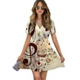 thumbnail image 1 of Musical Treble Clef Floral Women Dress V-Neck Short Sleeve Flowy Swing Party Midi Dress, 1 of 4