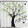 thumbnail image 1 of Musical Tree Shower Curtain - Elegant Design with Dark Trunk Green Leaves & Heart Notes on White Background - Perfect for Music Lovers, 1 of 5