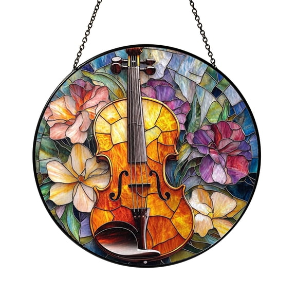 Musical Violin Stained Glass Style Window Hanging – Home Decor Art