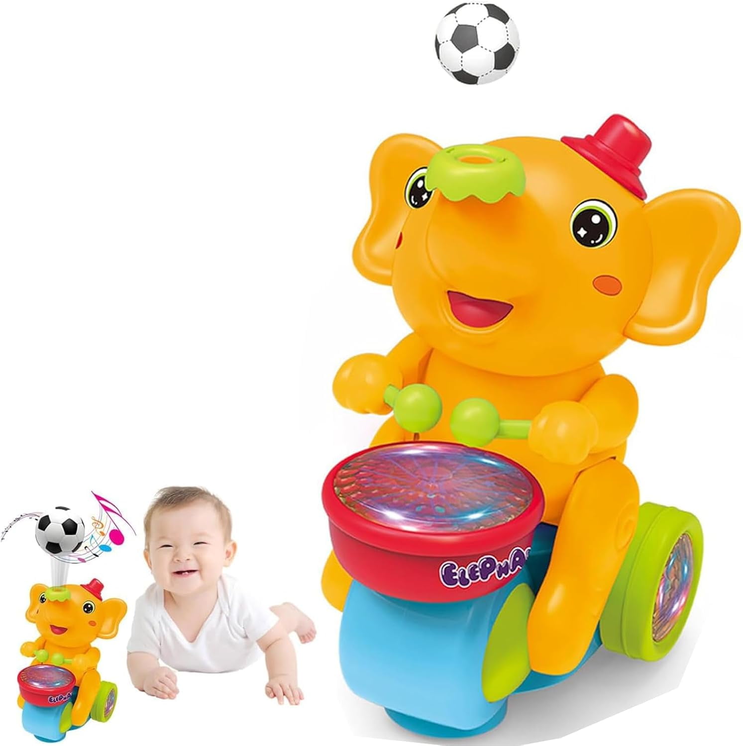 Musical Walking Elephant Drummer Toy, Children's Drum Elephant Floating ...