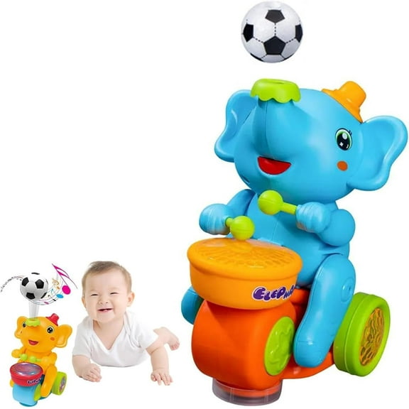 Musical Walking Elephant Drummer Toy, Elephant Toy,Elephant Blowing Ball,Children's Drum Elephant Floating Ball Toy with LED Lights & Sounds,Crawling Toys for Babies (Blue)