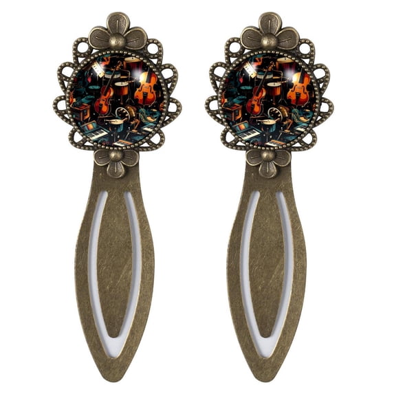 Musical instrument Elegant Vintage Copper-Colored Lace Book Marks – Set of 2 Stainless Steel Book Markers for Book Lovers and Readers