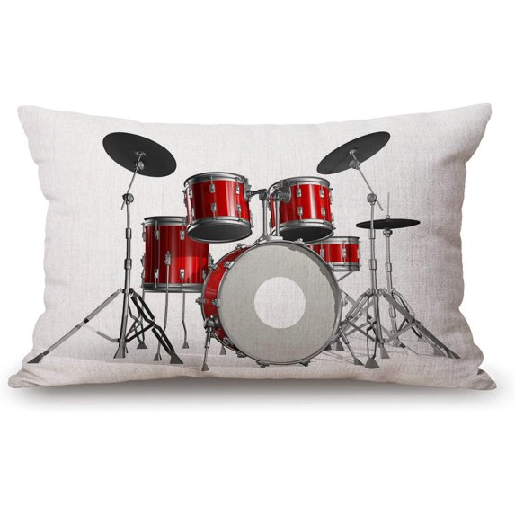 Musical \u200bInstrument Drum Cotton Linen Decorative Throw Pillow Case Cushion Cover Pillowcase for Couch Sofa Bed,12 X 20 Inches