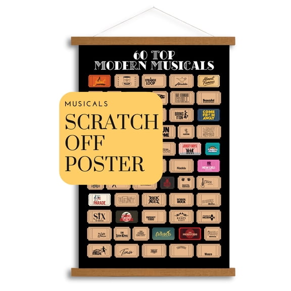 Musicals Scratch Off Poster, 60 Top Modern Musicals Vintage Style Wall Decor, Poster Only
