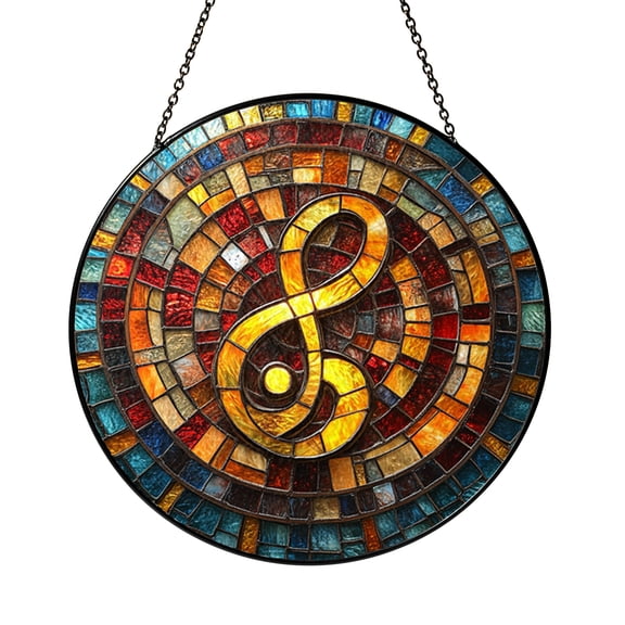 Musician Lover Suncatcher, Decorative Stained Glass Style Treble Clef Window Ornament for Home or Studio