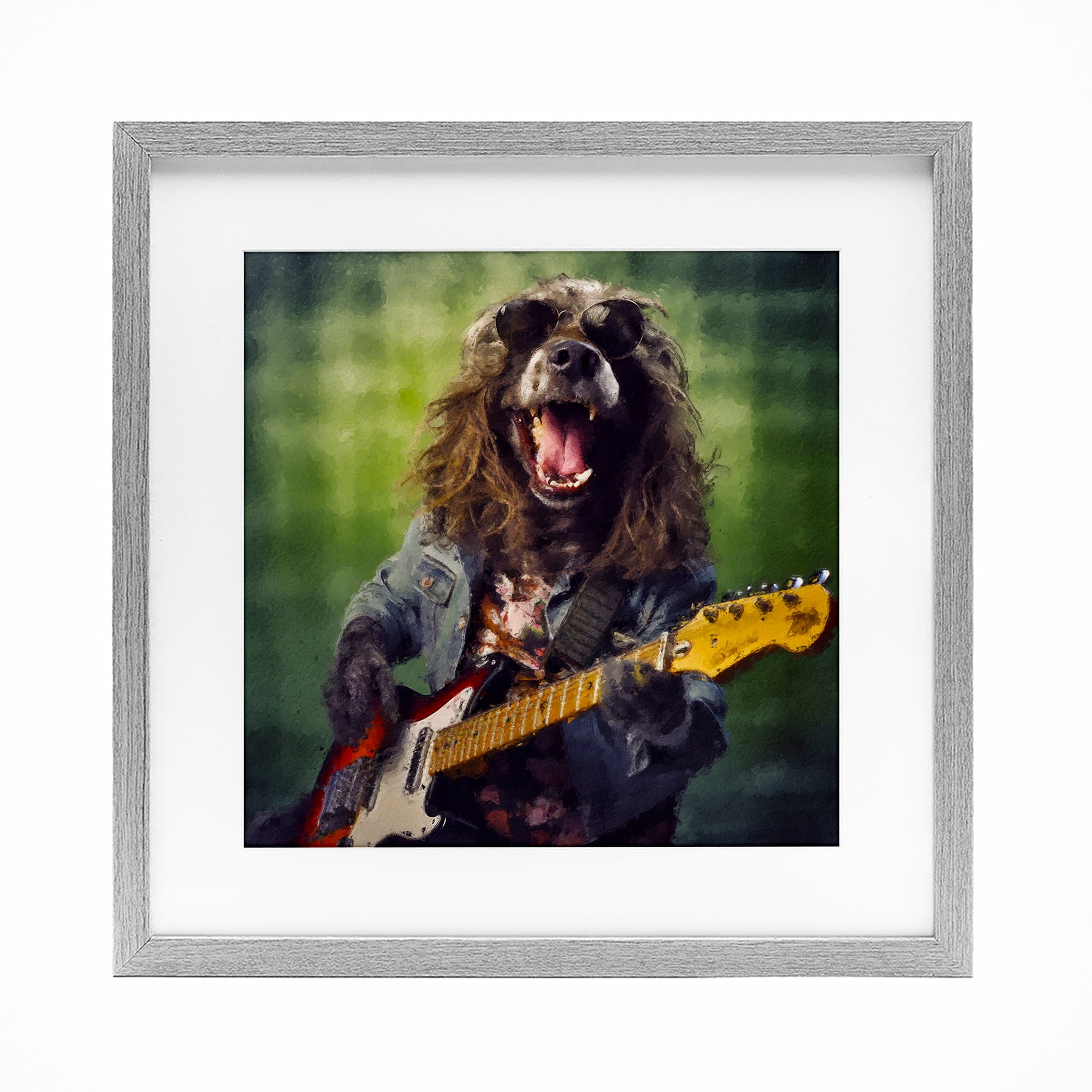 Musician Mutt Halen Gray Framed Print Under Glass, design by Sean Parnell