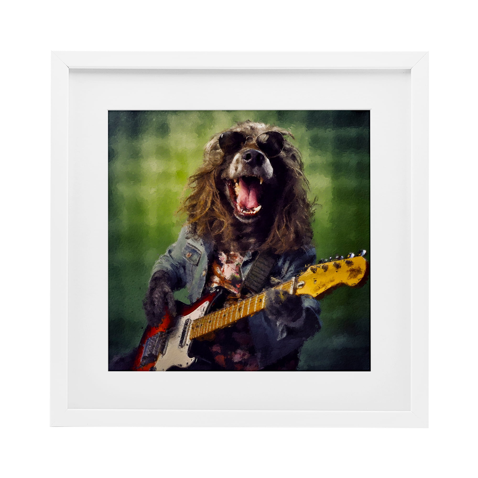 Musician Mutt Halen White Framed Print Under Glass, design by Sean Parnell