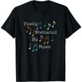 thumbnail image 1 of Musician Singer Distracted by Music Notes Art T-Shirt Black Small, 1 of 4