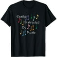 thumbnail image 1 of Musician Singer Distracted by Music Notes Art T-ShirtMen and women, Black T-shirt, size: Extra large, 1 of 4