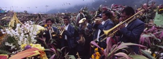 Musicians Celebrating All Saints Day By Playing Trumpet Zunil Guatemala Canvas Art - Panoramic Images (36 x 13)