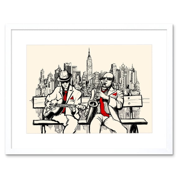 Musicians Jazz Men New York Art Print Framed Poster Wall Decor 9x7 inch