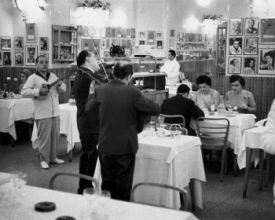 Musicians playing music instruments in a restaurant Via Veneto Rome Italy Canvas Art - (18 x 24)