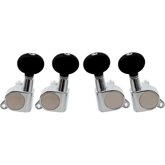 Musiclily Basic 2R2L Sealed Ukulele Tuners Tuning Pegs Keys Machine Heads Set, Chrome with Black Button