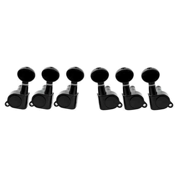 Musiclily Basic 3R3L 15:1 Ratio Full Sealed Machine Heads Tuners Tuning Pegs Keys with Vintage Oval Button 45 Degree Screw for Acoustic Electric Guitar, Black