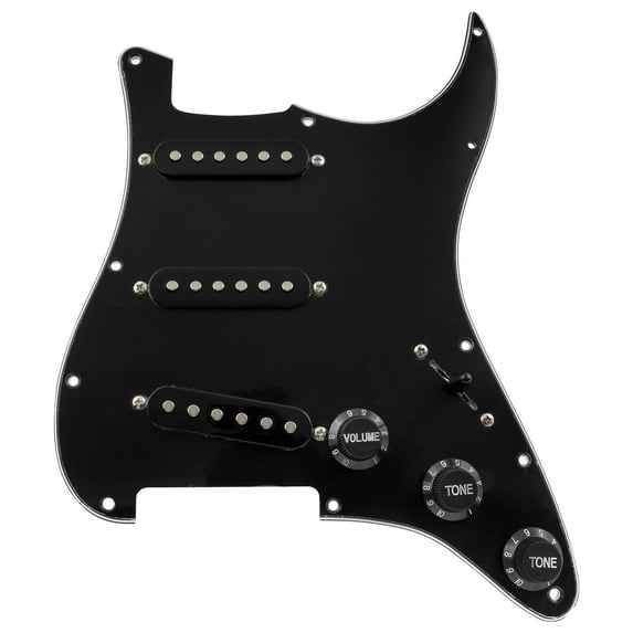 Musiclily Basic Pre-wired Loaded Standard ST-SSS Pickguard with Ceramic Magnet Single Coil Pickups Set for Strat Style Electric Guitar, 3 Ply Black