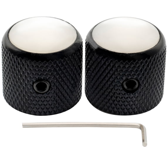Musiclily Pro 1/4 Inch Steel Dome Mother-of-Pearl Top Universal Fitting Potentiometer Control Knob with Set Screw for Electric Guitar Bass, Black (Set of 2)