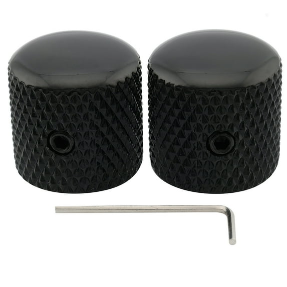 Musiclily Pro 1/4 Inch Steel Dome Universal Fitting Potentiometer Control Knob with Set Screw for Electric Guitar Bass, Black (Set of 2)