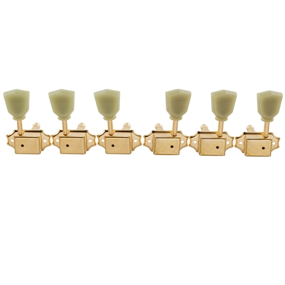 Musiclily Pro 3R3L 15:1 Ratio Semi Closed Vintage Style Machine Heads Tuners Tuning Pegs Keys with Keystone Button for Acoustic Electric Guitar, Gold