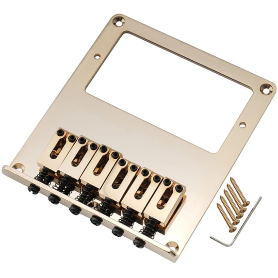 Musiclily Pro 54mm Modern Humbucker Guitar Bridge with Zinc Alloy 6-Saddle and Steel Plate for Tele Style Electric Guitar, Gold