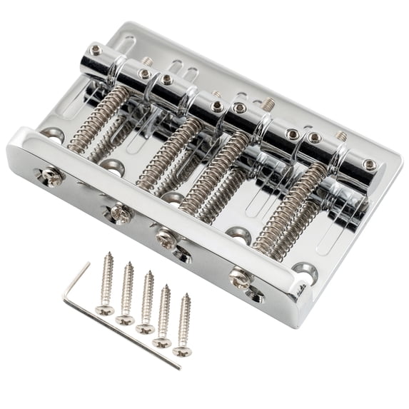 Musiclily Pro 57mm (2-1/4 inch) String Spacing Heavy Duty 4-String Bass Bridge Assembly, Chrome