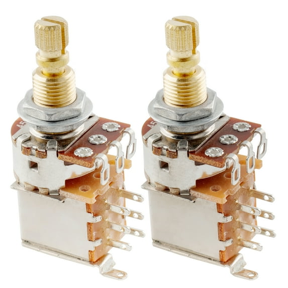Musiclily Pro A500K Full Brass Metric Coarse 18-Spline Split Shaft Pots Push/Push Audio Taper Potentiometers for Electric Guitar Bass (Set of 2)