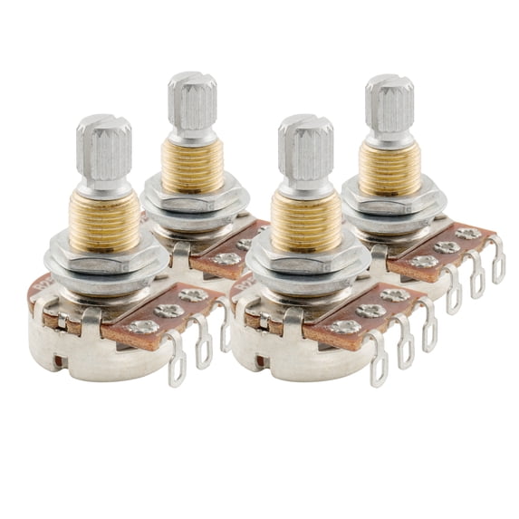 Musiclily Pro B250K Brass Thread Mini Metric Coarse 18-Spline Split Shaft Pots Linear Taper Potentiometers for Electric Guitar Bass (Set of 4)