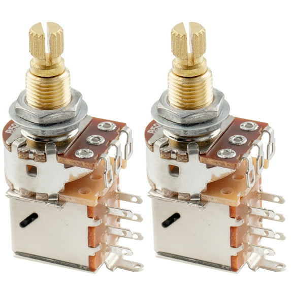 Musiclily Pro B500K Full Brass Metric Coarse 18-Spline Split Shaft Pots Push/Pull Linear Taper Potentiometers for Electric Guitar Bass (Set of 2)
