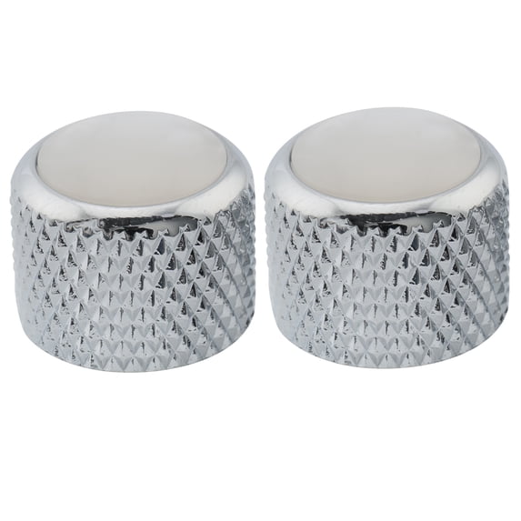 Musiclily Pro Coarse 18 Splines Steel Dome Mother-of-Pearl Top Push-on Control Knob for Imported Guitar Bass, Chrome (Set of 2)