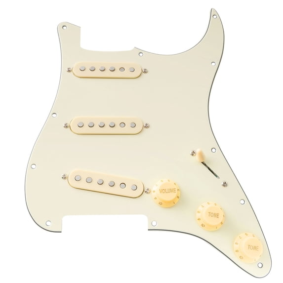 Musiclily Pro SE Pre-wired Standard SSS Pickguard with Staggered Alnico 5 Magnet Single Coil Pickups for ST Style Electric Guitar, 3ply Cream