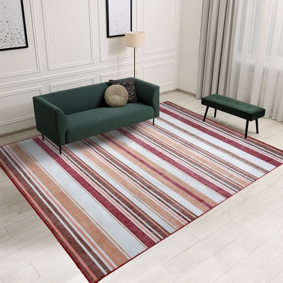Musicwaker 6x9ft Red Striped Short Plush Printed Rug Soft Indoor Decor Carpet for Bedroom Living Room Office