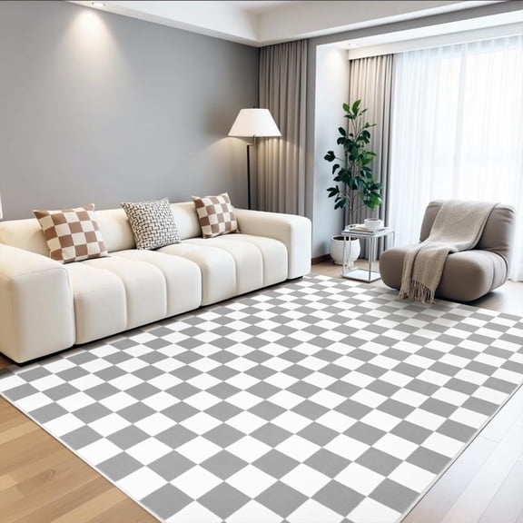 Checkerboard Low Pile Area Rug, Machine Washable Indoor Decor Carpet, Perfect Home Gift for Living Room Bedroom,6X9FT