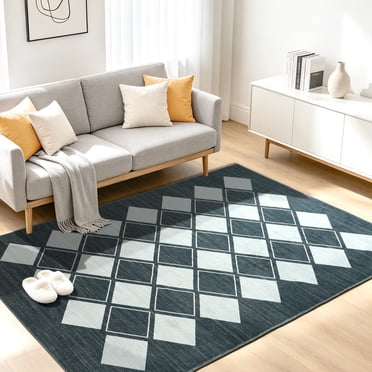 Musicwaker Grey Checkered Printed Rug, Short Plush Soft Indoor Decor Carpet for Bedroom, Living Room, Office, Home Decor, 5x8ft