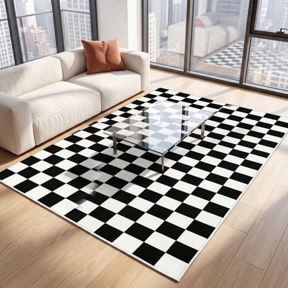 Musicwaker Flat Weave Printed Grid Rug, Washable Indoor Home Decor