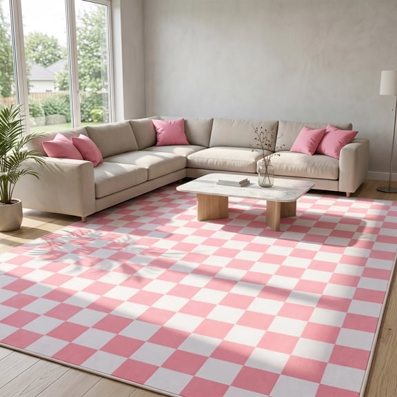 Checkerboard Low Pile Area Rug, Machine Washable Indoor Decor Carpet, Perfect Home Gift for Living Room Bedroom,5X7FT