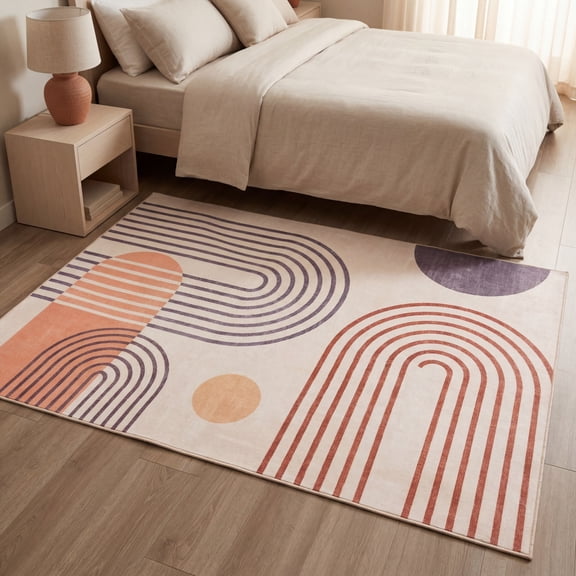 Musicwaker Vintage Boho Printed Rug, Beige Orange 6x9ft, Soft Indoor Decor Carpet for Bedroom Living Room Office