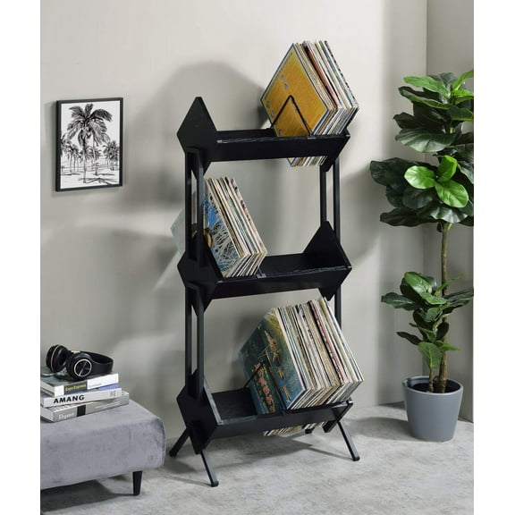Musiea 3 Tier Vinyl Record Holder for Albums, Magazine Display, Book and Files Organizer (Black)