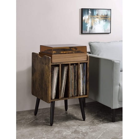Musiea Vinyl Record Player Stand Mid Century Turntable Table with 4 Cabinet Record Storage (Walnut)