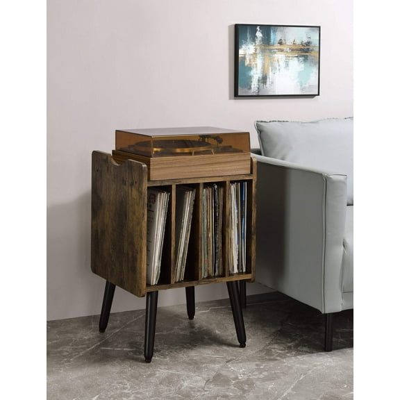 Musiea Vinyl Record Player Stand Mid Century Turntable Table with 4 Cabinet Record Storage (Walnut)