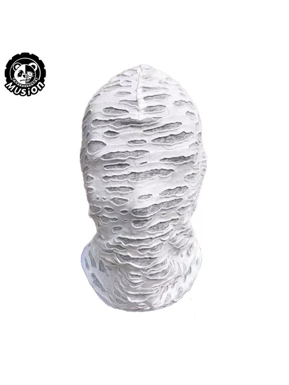 Gothic Style Balaclava Distressed Ripped Soft Balaclava Breathable Moisture-wicking Face Mask Lightweight Quick Dry Motorcycle Hood for Hiking & Cycling