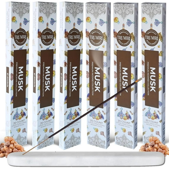 Musk Incense Sticks - Total 120 Insence-Sticks - 6 Packs of 20 Insense - Inciensos - Inscents - Natural Non Toxic Ingredients - Incents - Incence - Inscense - Insents