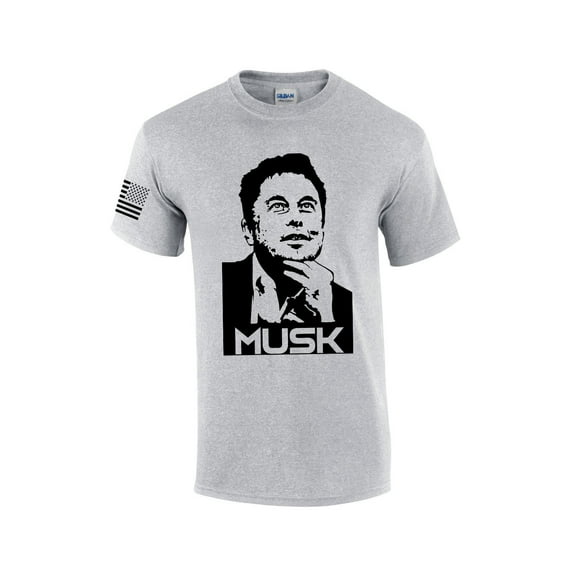 Musk Portrait of Elon American Flag Sleeve Men's Short Sleeve T-shirt Graphic Tee-Sports Grey-6xl