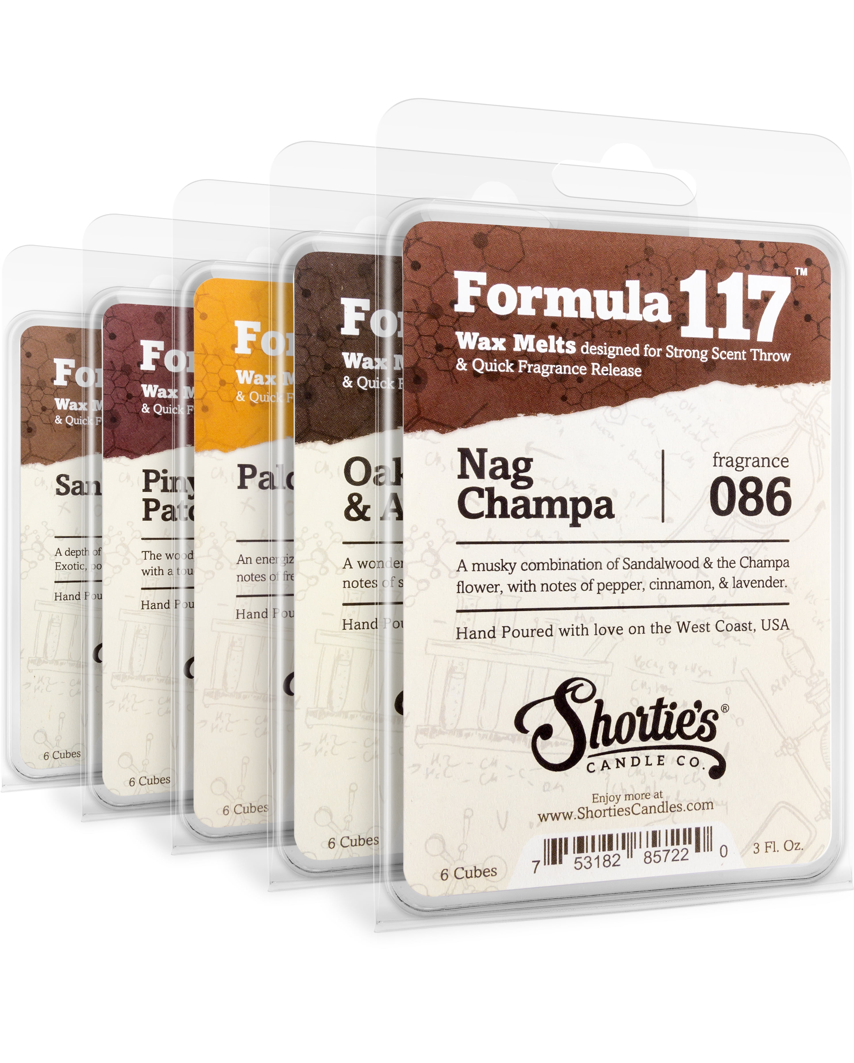 Musk Wax Melts Variety 5 Pack - Formula 117 - 5 Highly Scented 3 Oz. Bars - Made With Natural & Essential Oils - Incense & Earth Warmer Wax Cubes