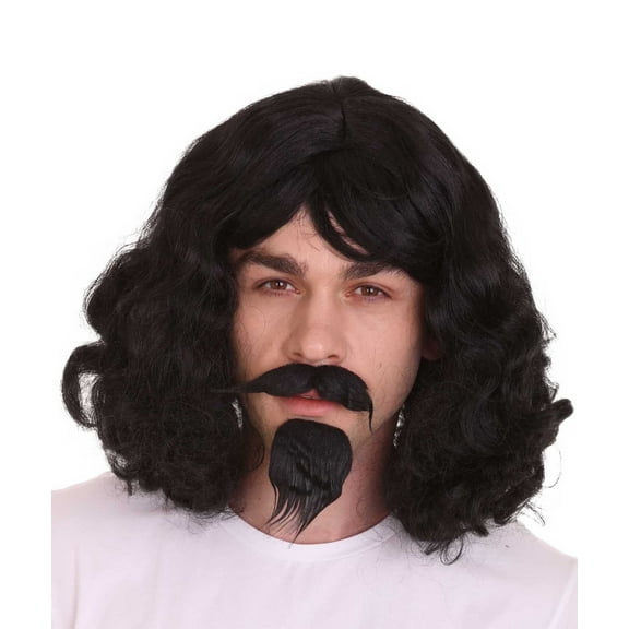 Musketeer Black Old Fashioned Costume Wig & Goatee with Premium Breathable Capless Cap